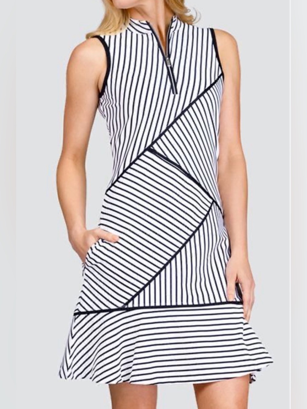 Tail Black & White Striped Sleeveless Mini Dress